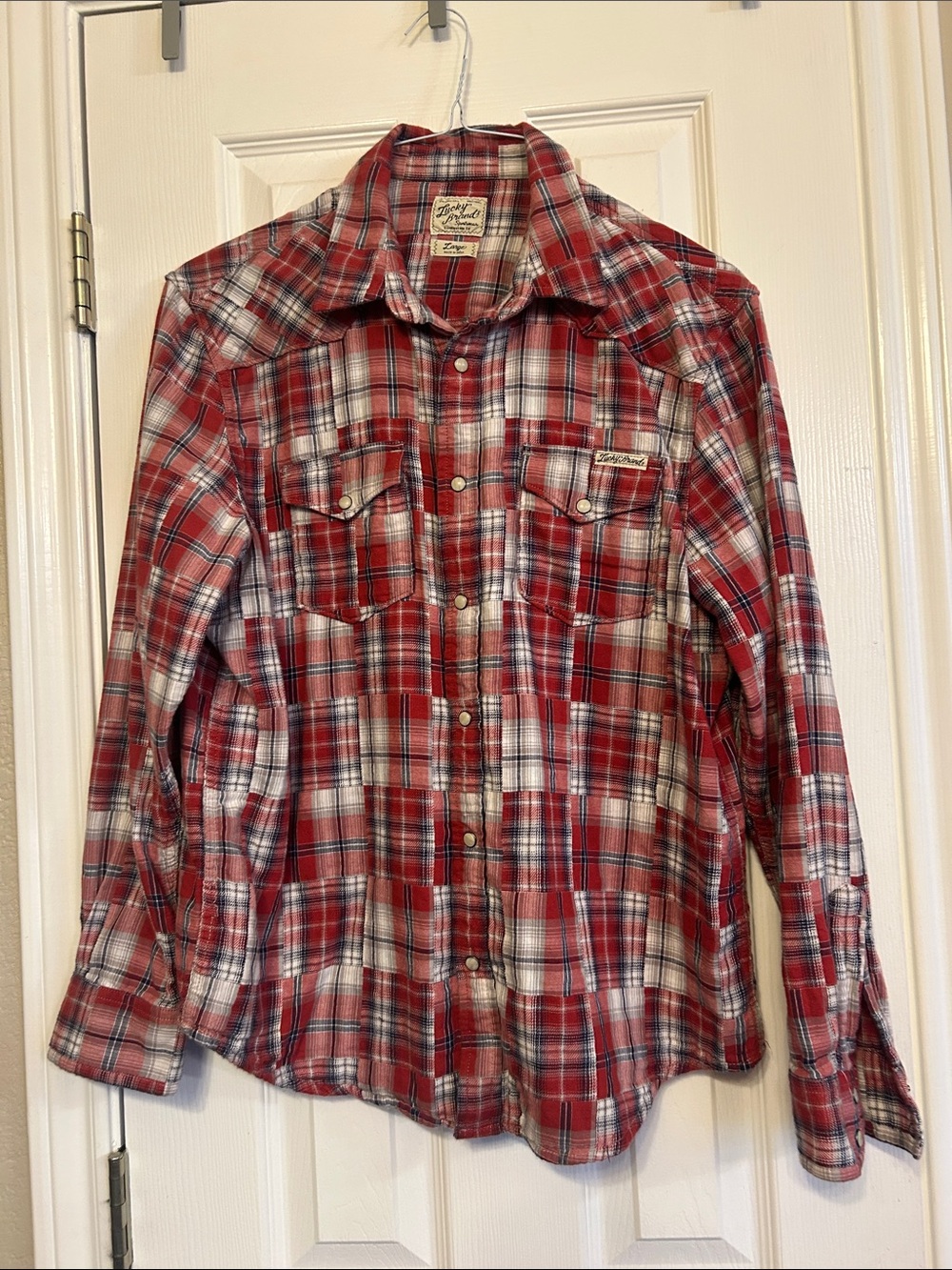 Lucky Brand Men’s Red Plaid Flannel Western Shirt